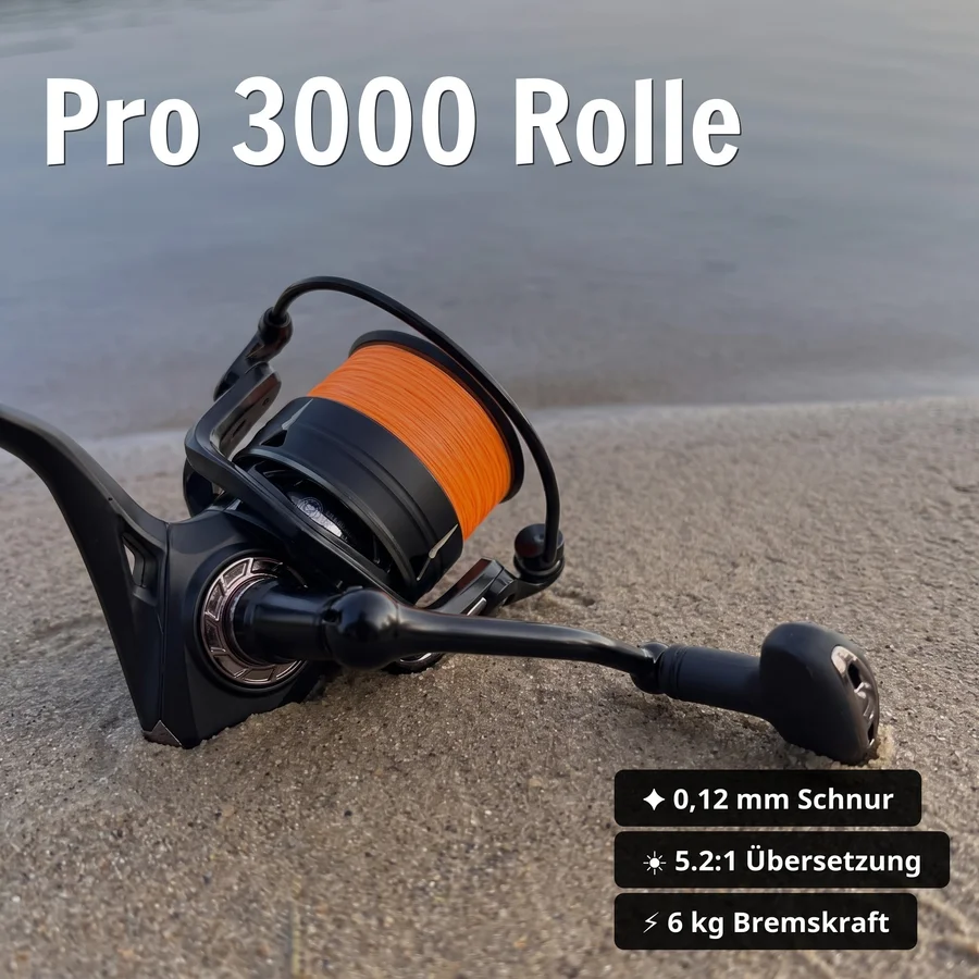 Zander Angelset Komplett: Spinnrute 255 cm + Rolle Pro 3000 bespult + Rutentasche 1,30 m + Starterbox GRATIS - Pro 3000 Rolle