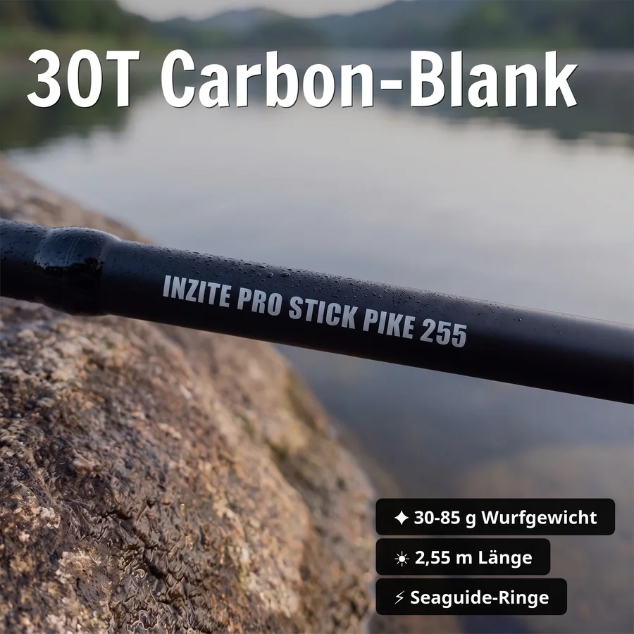 Hecht Angelset Komplett: Spinnrute 255 cm + Rolle Pro 4000 bespult + Rutentasche 130 cm + Starterbox GRATIS - 30T Carbon-Blank