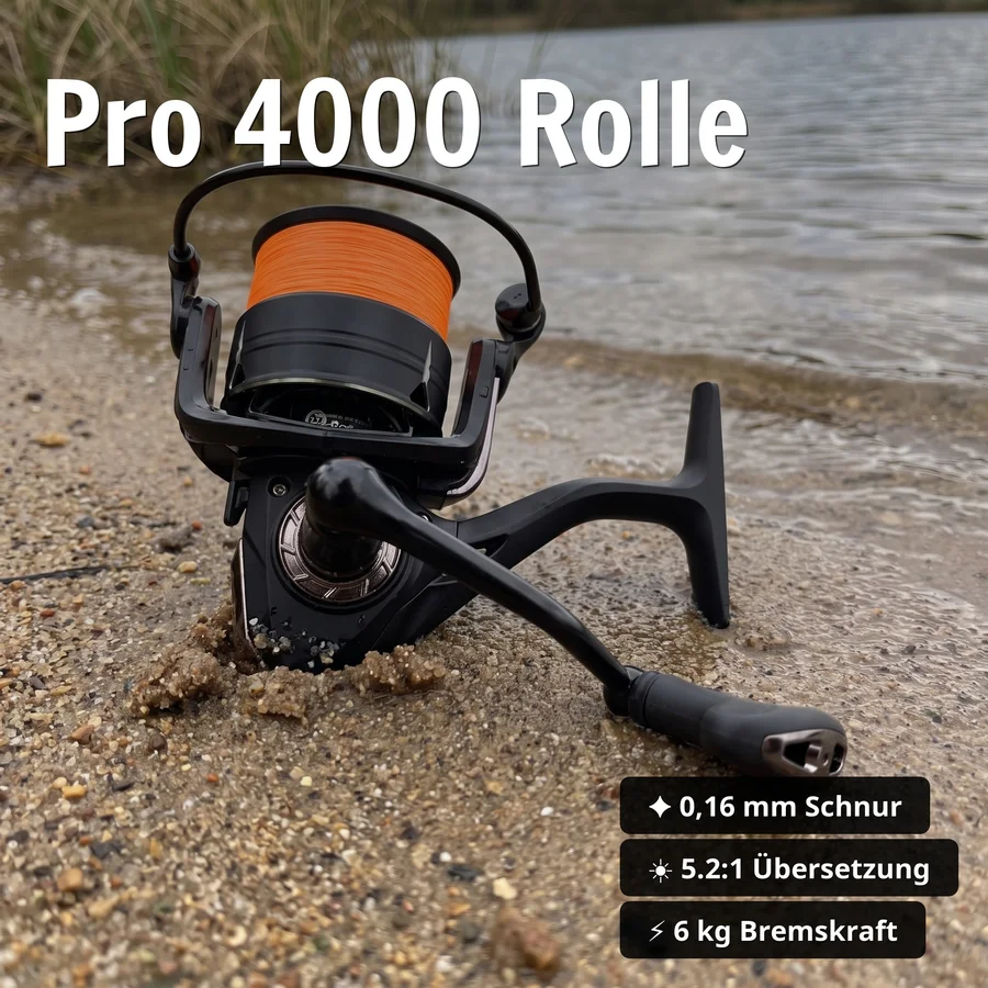 Hecht Angelset Komplett: Spinnrute 255 cm + Rolle Pro 4000 bespult + Rutentasche 130 cm + Starterbox GRATIS - Pro 4000 Rolle