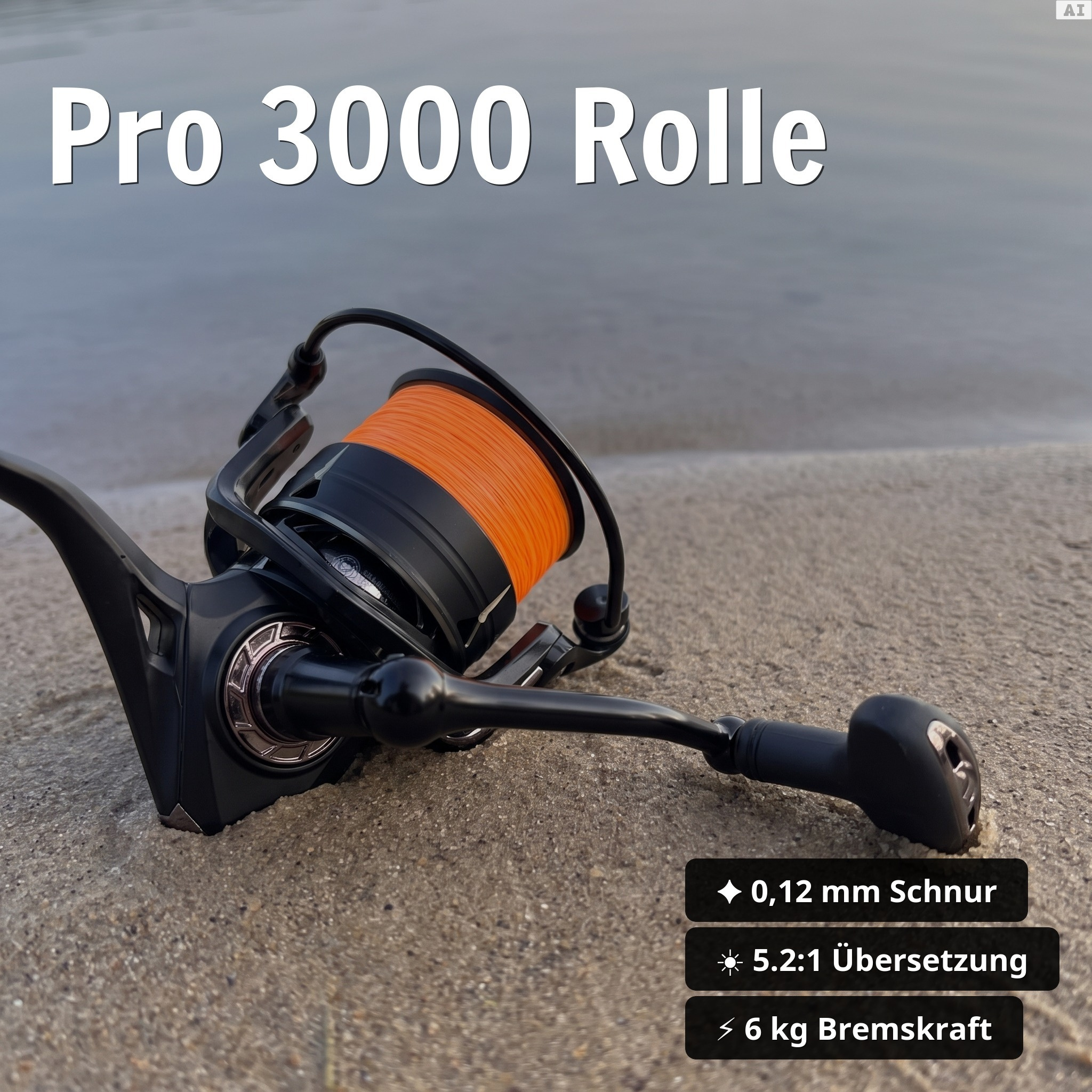 Zite Fishing Zander Angelset Komplett XXL – Rute, Rolle & Starterbox + Kescher GRATIS für Hecht, Zander & Forelle - Pro 3000 Rolle