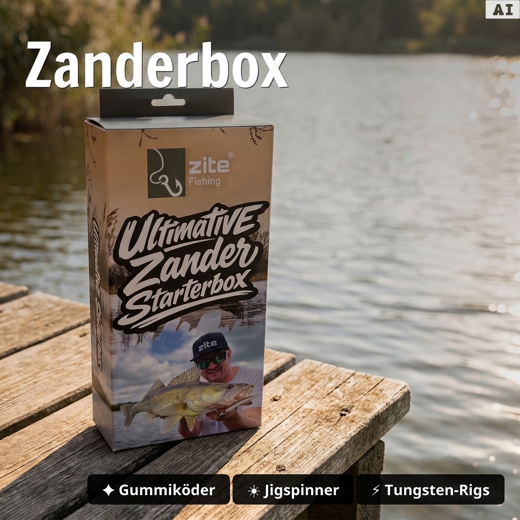 Zite Fishing Zander Angelset Komplett XXL – Rute, Rolle & Starterbox + Kescher GRATIS für Hecht, Zander & Forelle - Zanderbox