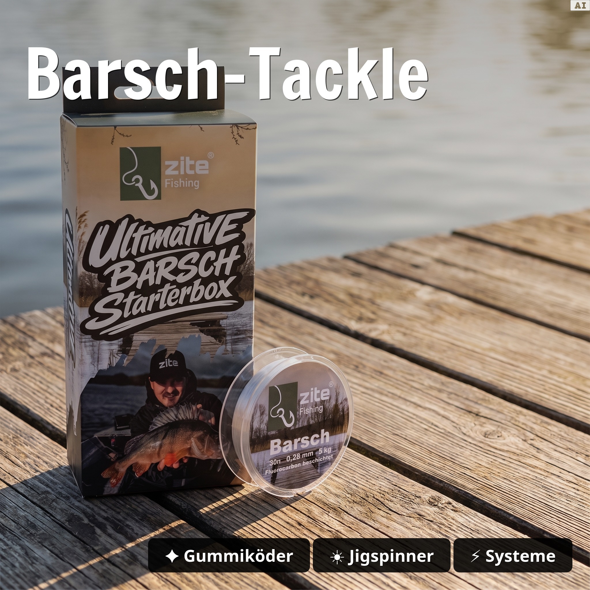 Zite Fishing Barsch Angelset Komplett XXL – Rute, Rolle 2000 bespult & Starterbox + Kescher für Barsch, Zander & Hecht - Barsch-Tackle