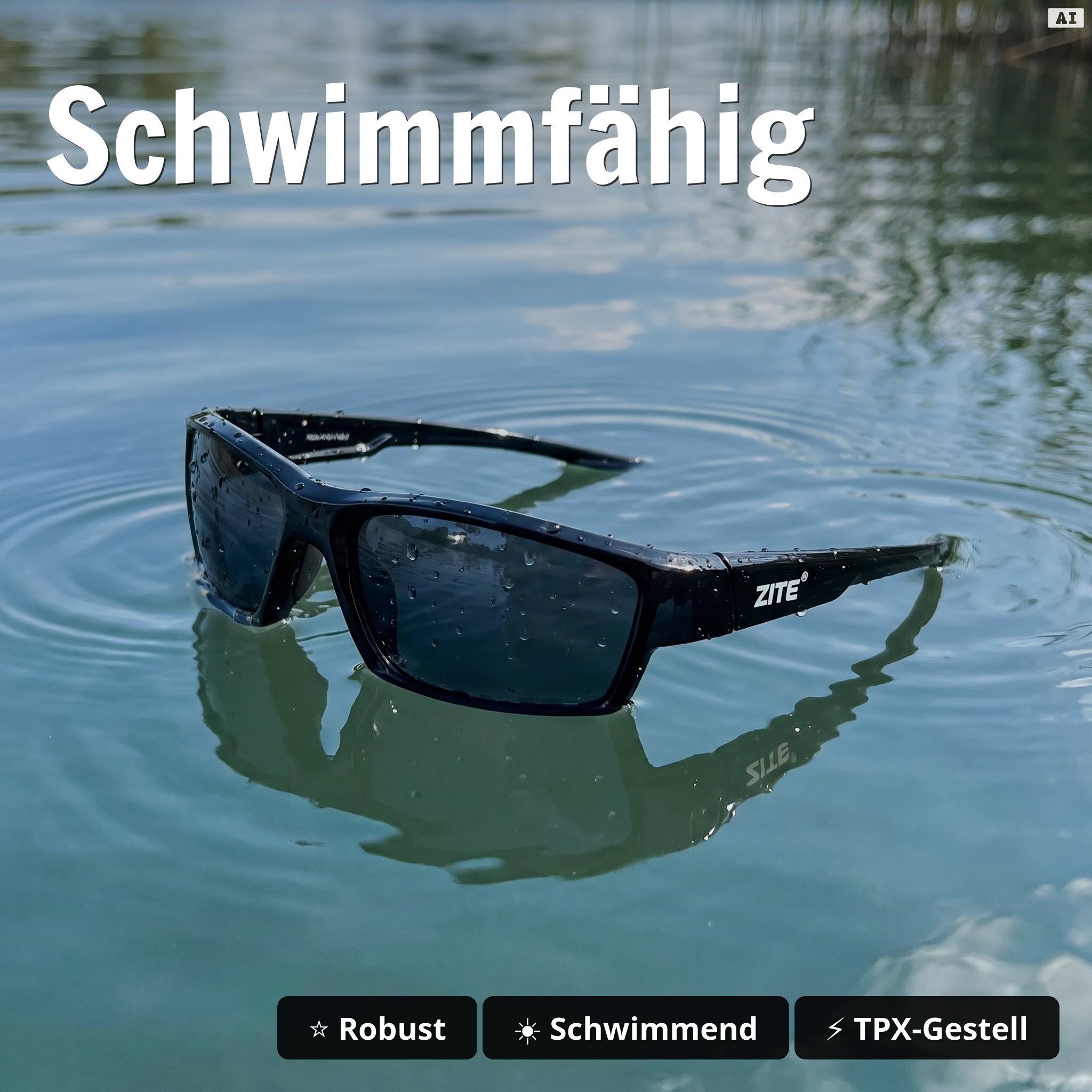 Polarisationsbrille Orus Schwarz – schwimmfähig, UV 400, TPX-Gestell, mit Hartschalen-Etui - Schwimmfähig