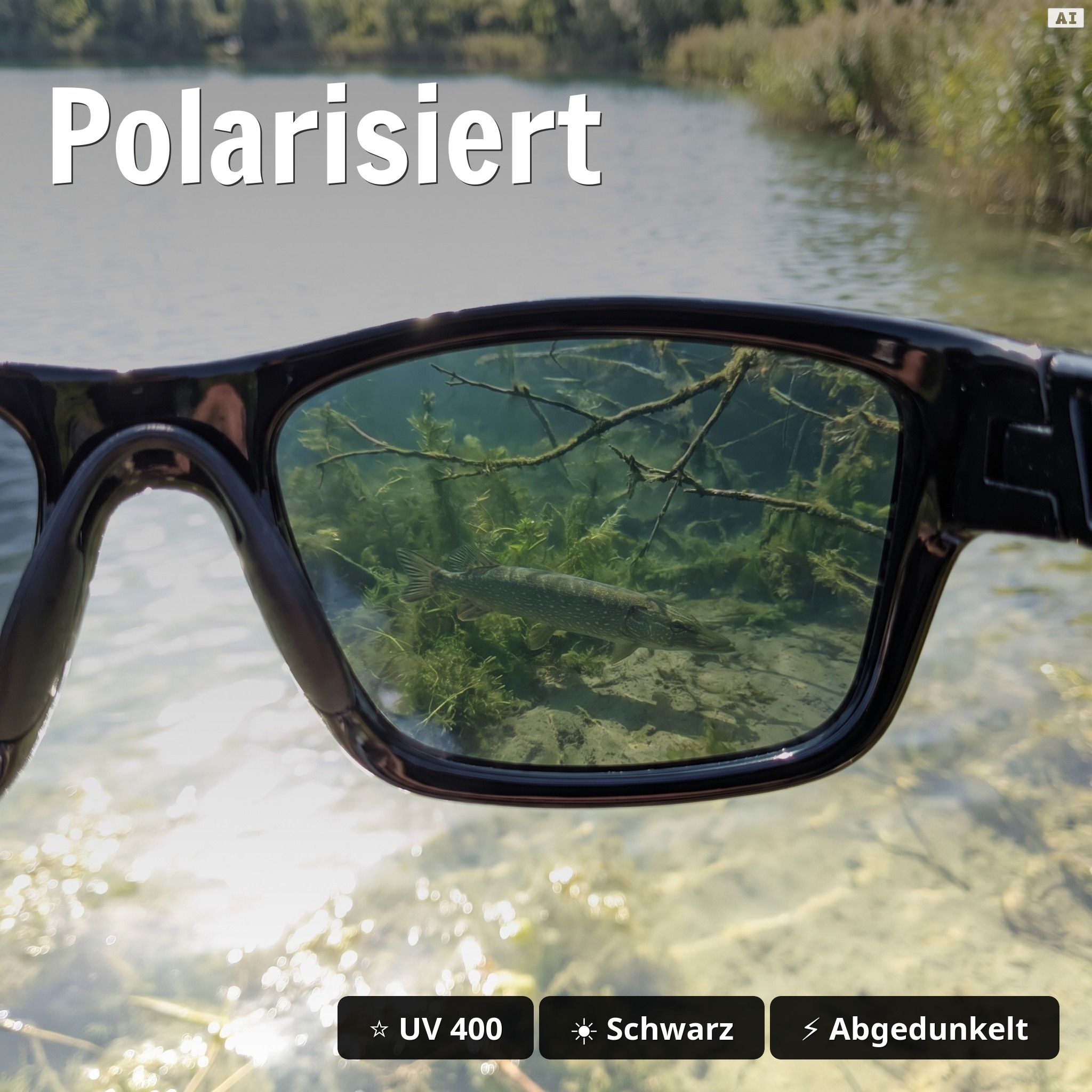 Polarisationsbrille Orus Schwarz – schwimmfähig, UV 400, TPX-Gestell, mit Hartschalen-Etui - Polarisiert