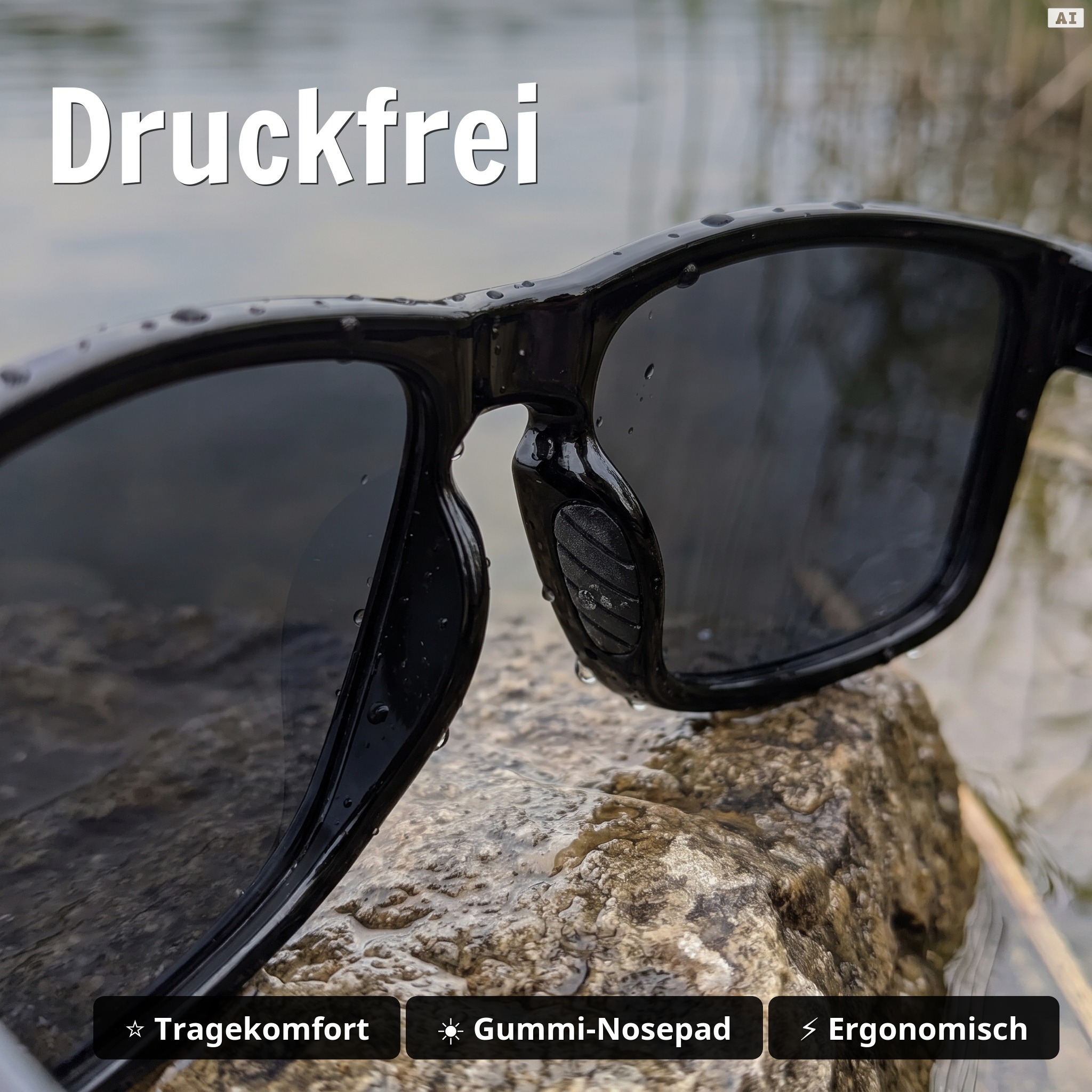 Polarisationsbrille Culo Schwarz – UV400 CAT. 3, schwimmfähig, inkl. Hardshell-Etui - Druckfrei