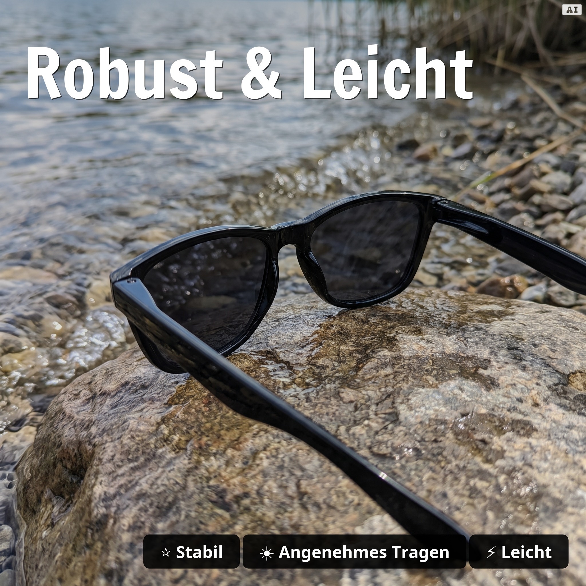 Polarisationsbrille Basulo Schwarz – UV400, Kategorie 3, mit Hardcase & Mikrofasertuch - Robust & Leicht