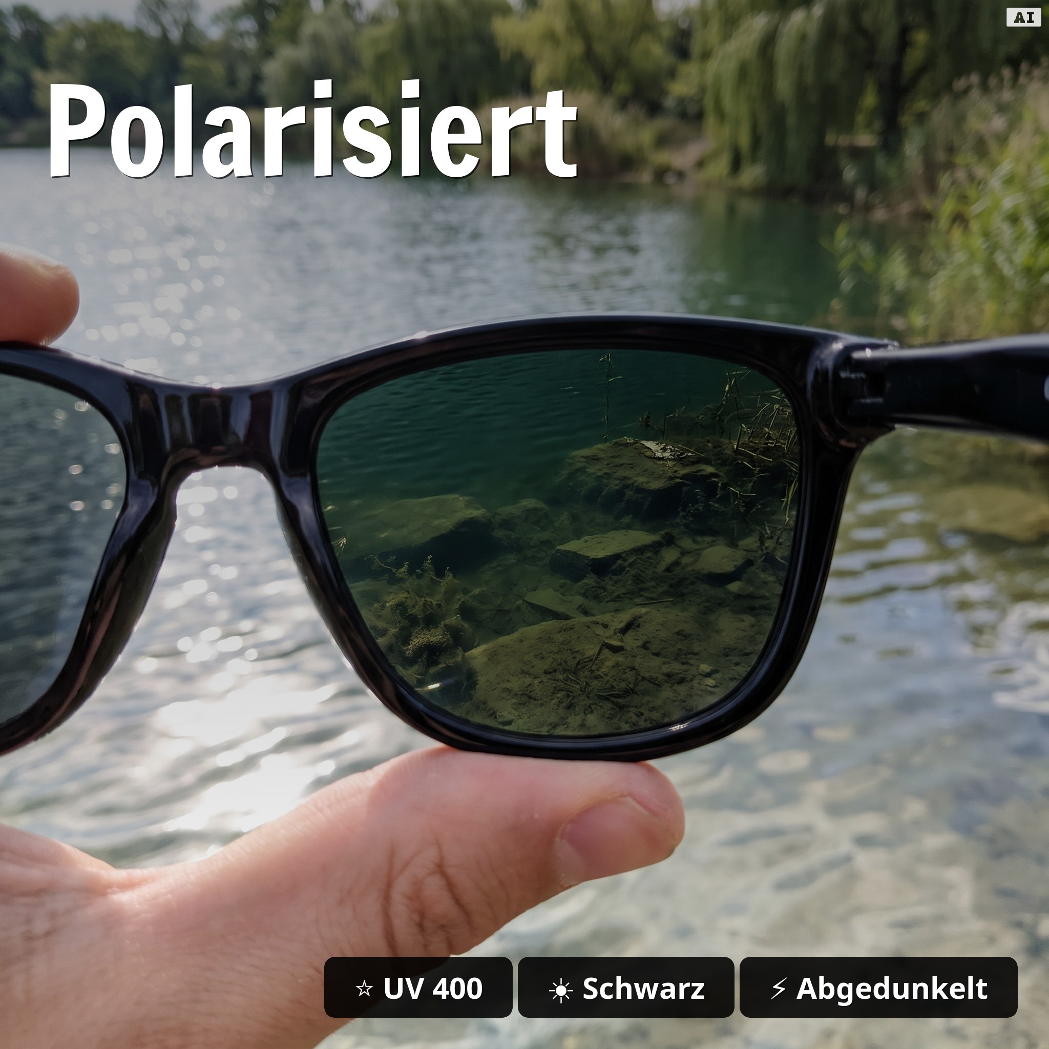 Polarisationsbrille Basulo Schwarz – UV400, Kategorie 3, mit Hardcase & Mikrofasertuch - Polarisiert