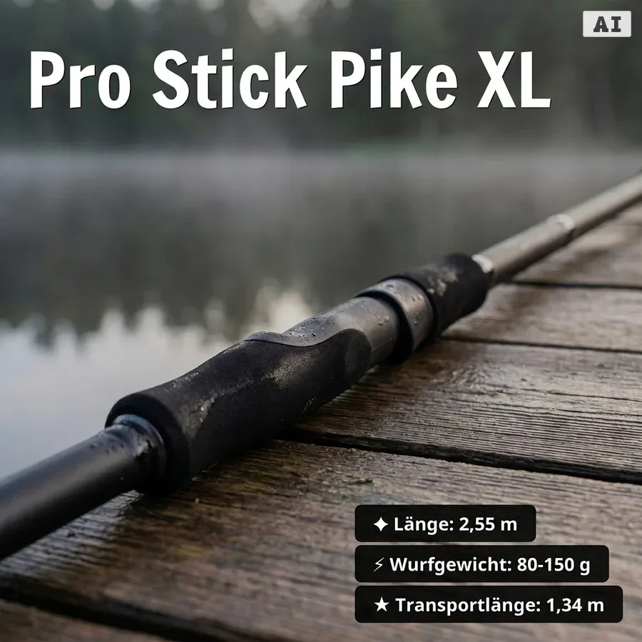 Zite Fishing Pike Pro Stick XL Big Bait Starterset – Rute, Rolle Pro 4000 bespult + Hechtsystem + 4 Gummifische - Pro Stick Pike XL