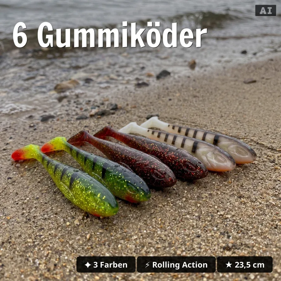 Zite Fishing Inzite Flanker XL Sparset – Hecht-Komplettset mit 6 Gummifischen 23,5 cm, 2x Variables Hechtsystem L (Natur - 6 Gummiköder