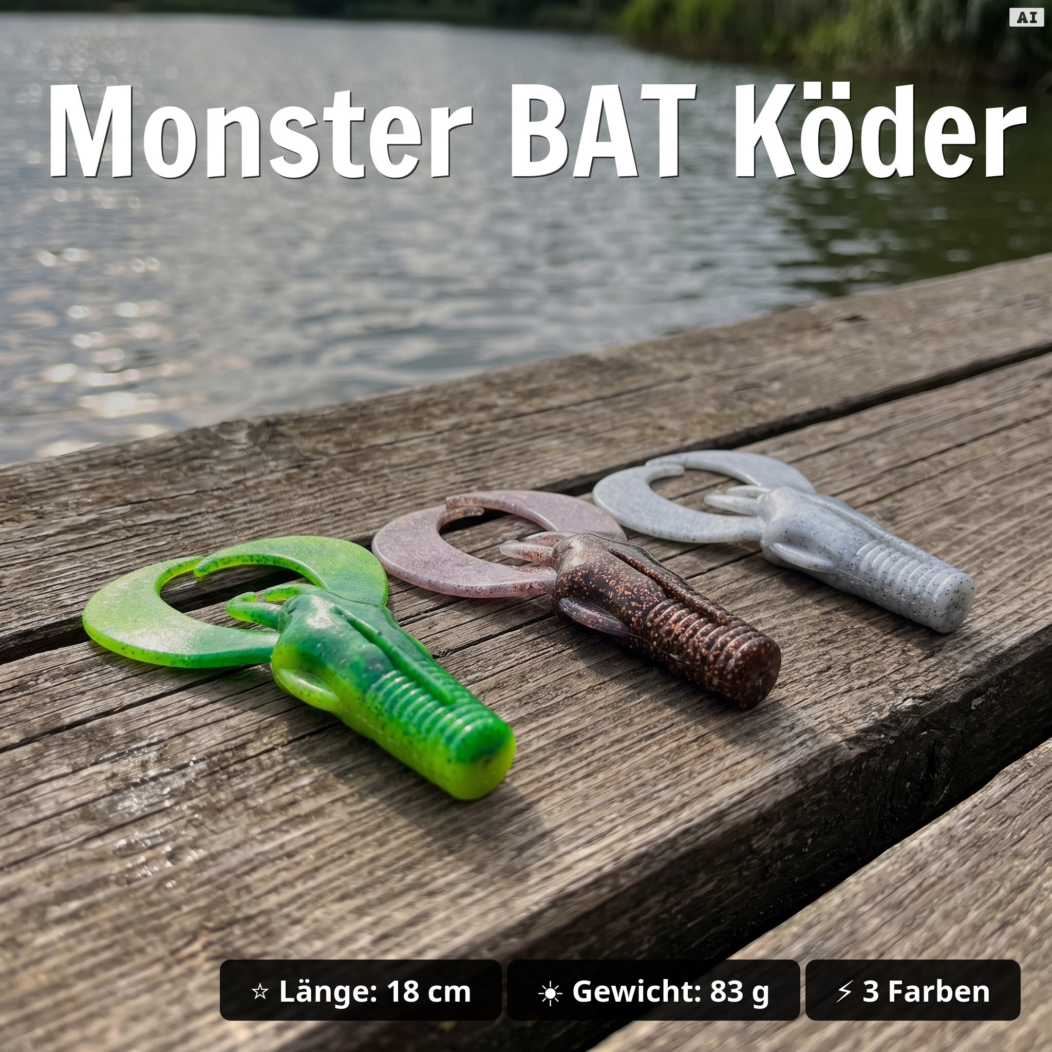 Zite Fishing MONSTER BAT Starter-Set – Hecht-Komplettset mit 6 Gummifischen, Offset-Haken 10/0, UV-Hechtsystem & Tackle - Monster BAT Köder