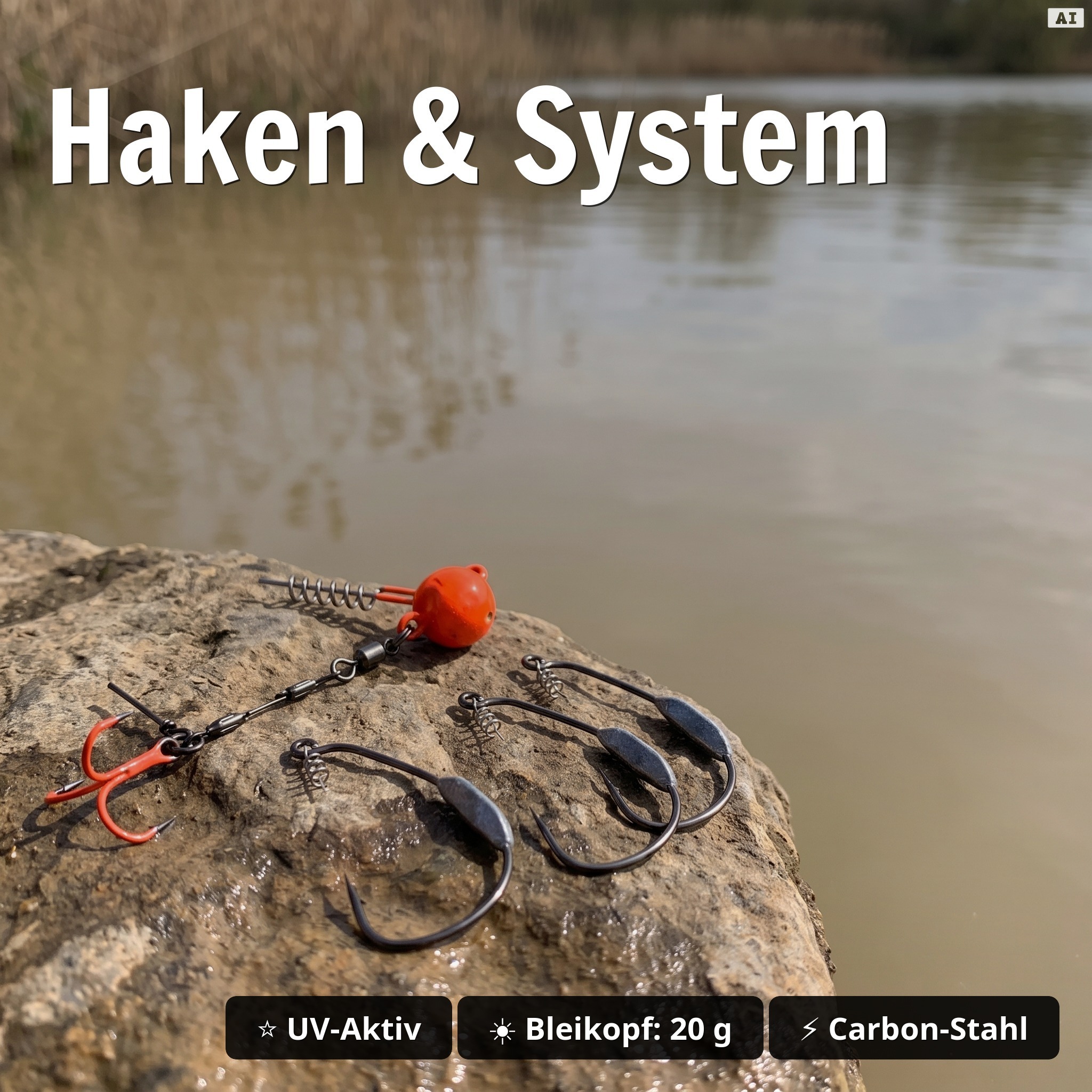 Zite Fishing MONSTER BAT Starter-Set – Hecht-Komplettset mit 6 Gummifischen, Offset-Haken 10/0, UV-Hechtsystem & Tackle - Haken & System