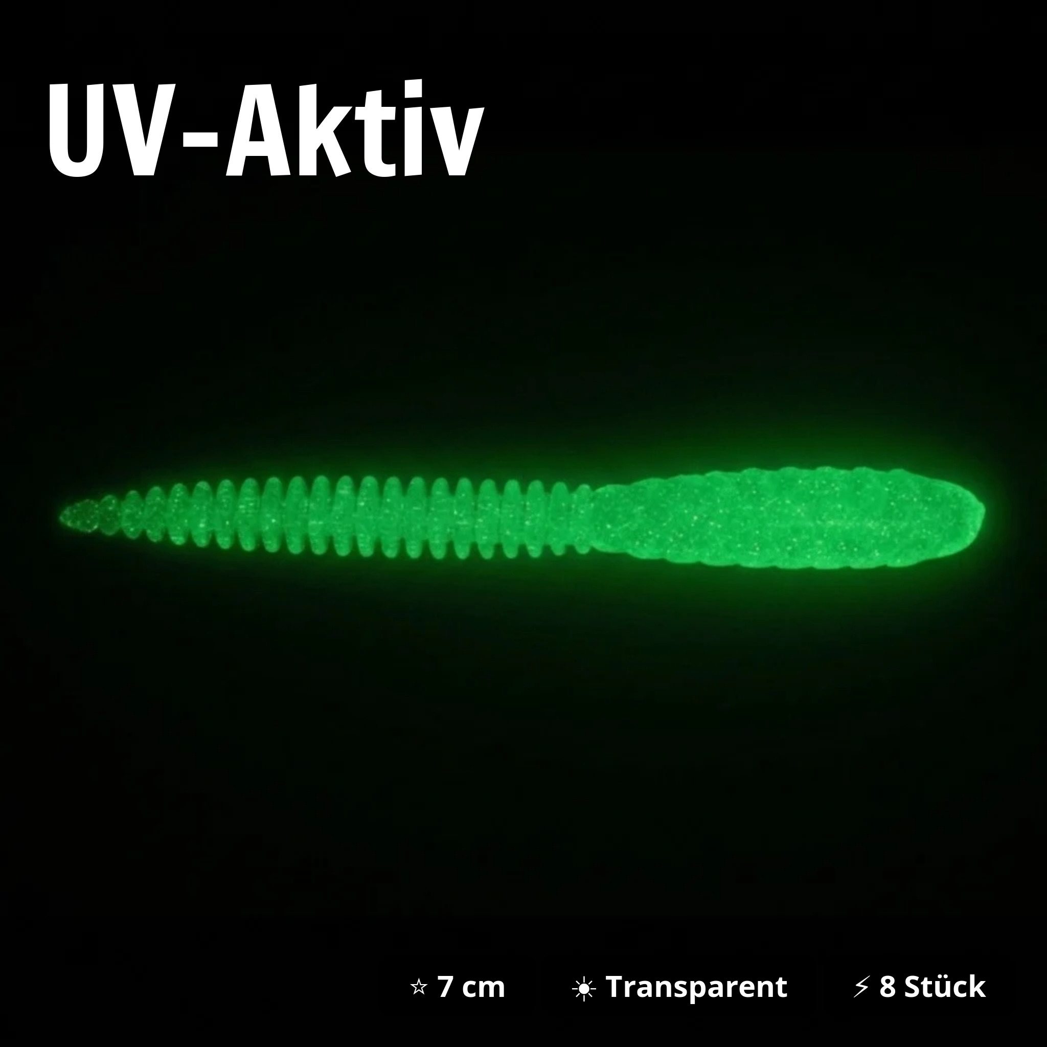 Twerky Tailer Glow Edition Knoblauch 7 cm 8 Stück – Forellen Gummiköder UV-aktiv - UV-Aktiv