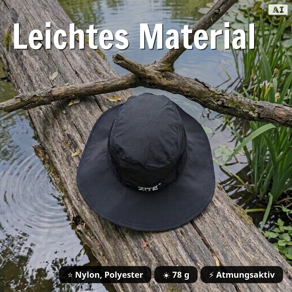 Angelhut Gr. S Schwarz - UPF 50+ Sonnenhut, atmungsaktiv, wasserabweisend, verstellbar & fixierbar - Leichtes Material