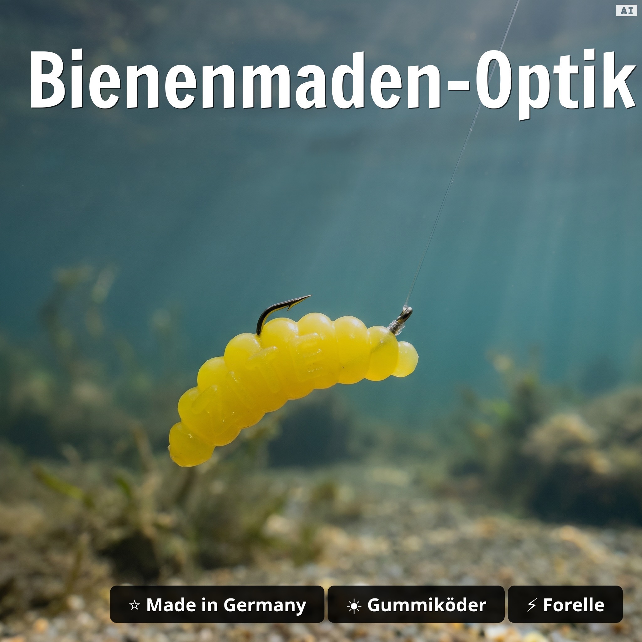 Mighty Mag Starterbox – 144 Gummiköder 2,8 cm in 12 Farben mit Tackle-Box – Forellen Köder Set - Bienenmaden-Optik