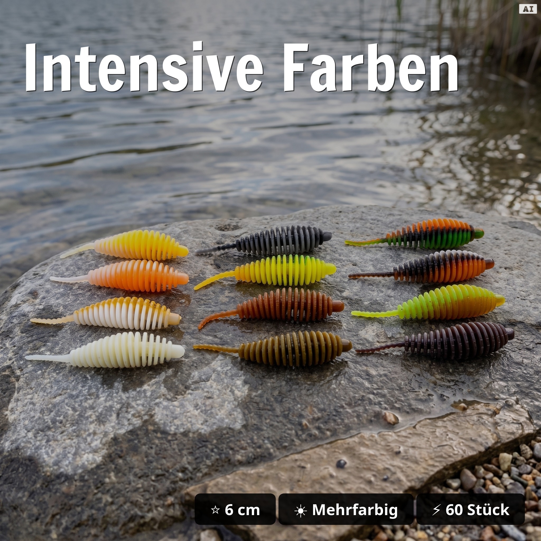 Bomba Starterbox – 60 Forellen Gummiköder, 5,8 cm, 12 Farben, UV-aktiv, phthalatfrei - Intensive Farben