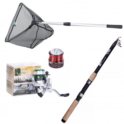 Zite Fishing 1x Teleskoprute 270cm + 1x Rolle bespult + 1x Unterfangkescher  160cm