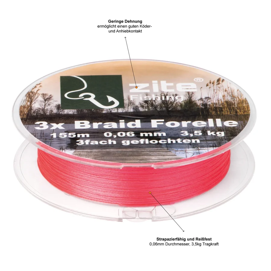 3x Geflochtene Schnur Forellen UL Angeln Rot 155m 0,06mm Zite Fishing