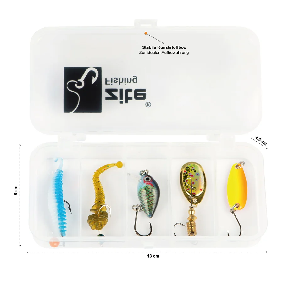 Forellenkder 5er Set Kunstkder mit Box Zite Fishing