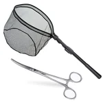Zite Fishing Spinnkescher Faltbar Schwarz 113cm + Hakenlöser Zange Gebogen 18cm