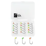 Zite Fishing Tungsten ProSharp Jighaken Set #4 Neon 18 Angelhaken 0,3-0,7g Jigköpfe Tefloncoated in Sortierbox 