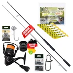 Inzite Pro Stick Barsch-Set - 225 cm Angelrute & Spinning Reel Pro 2000 bespult + Zubehör wie Schnur, Jighaken, Gummifis