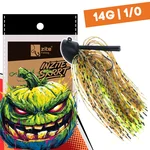 Inzite Skrrt Skirt Jig 14g – Haken 1/0 – Green Pumpkin – mit Weedguard Fransen Köder für Barsch und Zander