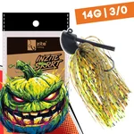 Inzite Skrrt Skirt Jig 14g – Haken 3/0 – Green Pumpkin – mit Weedguard Fransen Köder für Barsch und Zander