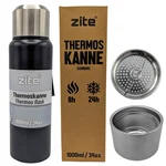 Zite Fishing Thermoskanne 1l Edelstahl Schwarz – Doppelwandige Thermosflasche 8h heiß / 24h kalt mit Becher