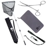 Kescher Gummiert 2,10m 3-Tlg. Bundle mit Hakenlöser Zange Gebogen, Microfaser Handtuch & Fischtöter mit Karabiner