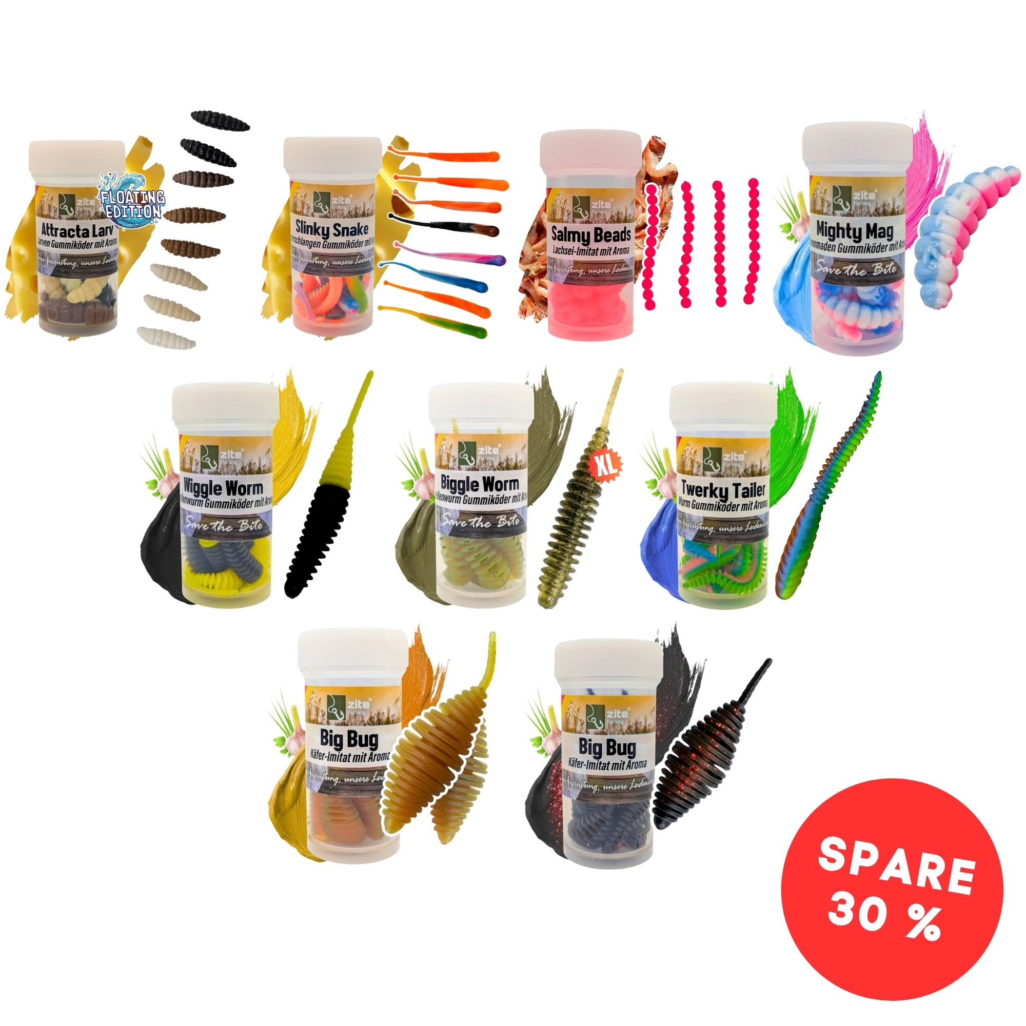 Zite Fishing Forellenköder Mix L – 9 Gummiköder-Sets für Forelle | Käse & Knoblauch | UL, Sbirolino, Dropshot